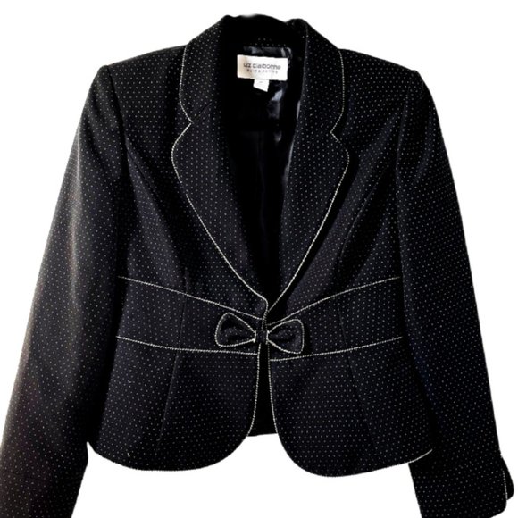 Liz Claiborne Jackets & Blazers - Liz Claiborne Black Tiny Dot Jacket with contrast Stitching and Bow At W…